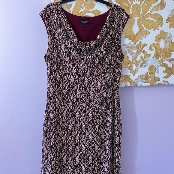 Connected Apparel Size 16 Maroon Floral Lace Sequin Cowl Neck Maxi Dress - Picture 6 of 7